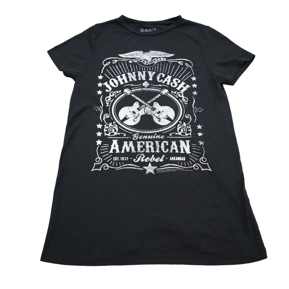 Johnny Cash Shirt Womens Black SM Graphic Print Round Neck Short Sleeve Tee